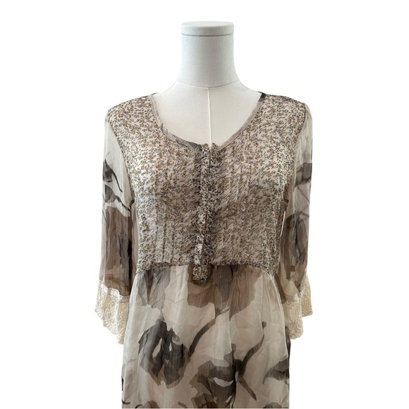 BKE Boutique Womens Small Sheer Floral Natural Earthy Tones Bohemian Flowy Tunic - Picture 3 of 5